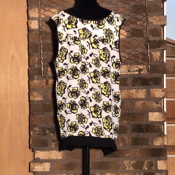 Black Rainn sleeveless blouse yellow floral pattern black trim XL - Picture 4 of 4